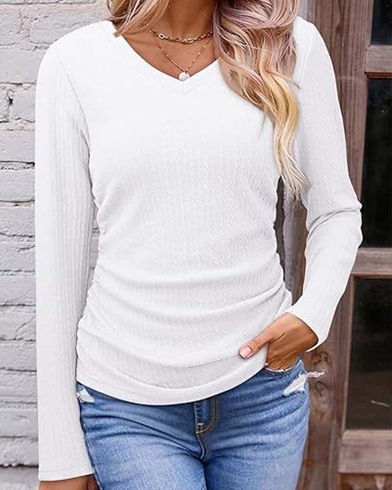 Blouse Col En V Slim Fit Texturée