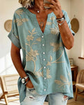 Blouse Col-V Imprimée Manches Courtes