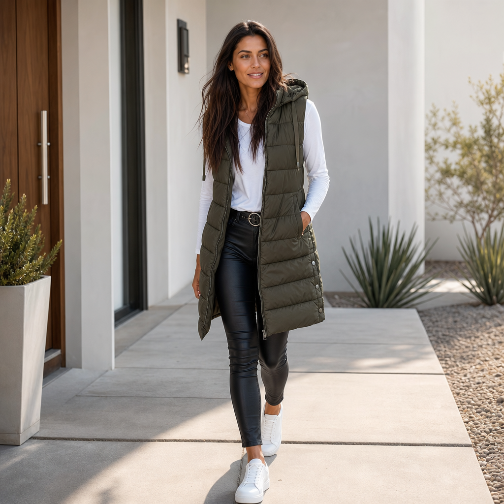 Amelie | Gilet Puffer Long Élégant et Polyvalent pour Femmes