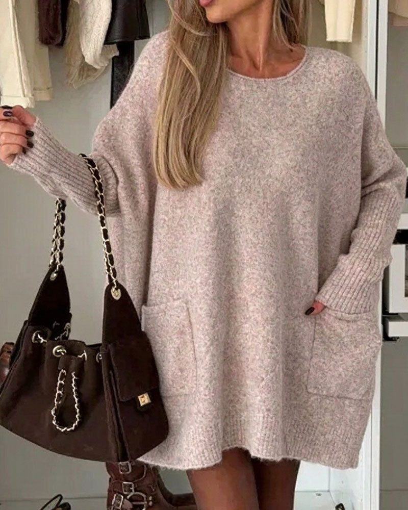 Pull à col rond avec poche, pull ample