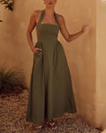 Robe Longue Dos Nu Avec Encolure Dos Nu Et Poches Latérales Pour Femmes | Idéal Pour Été Et Sorties En Extérieur