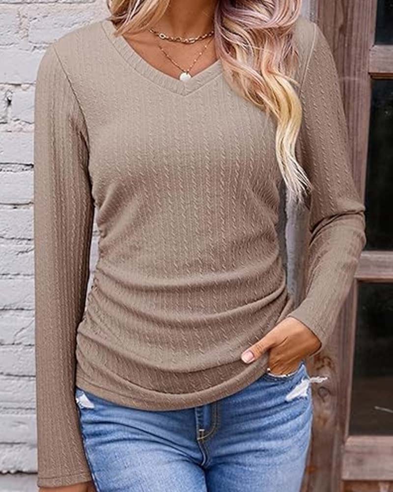 Blouse Col En V Slim Fit Texturée
