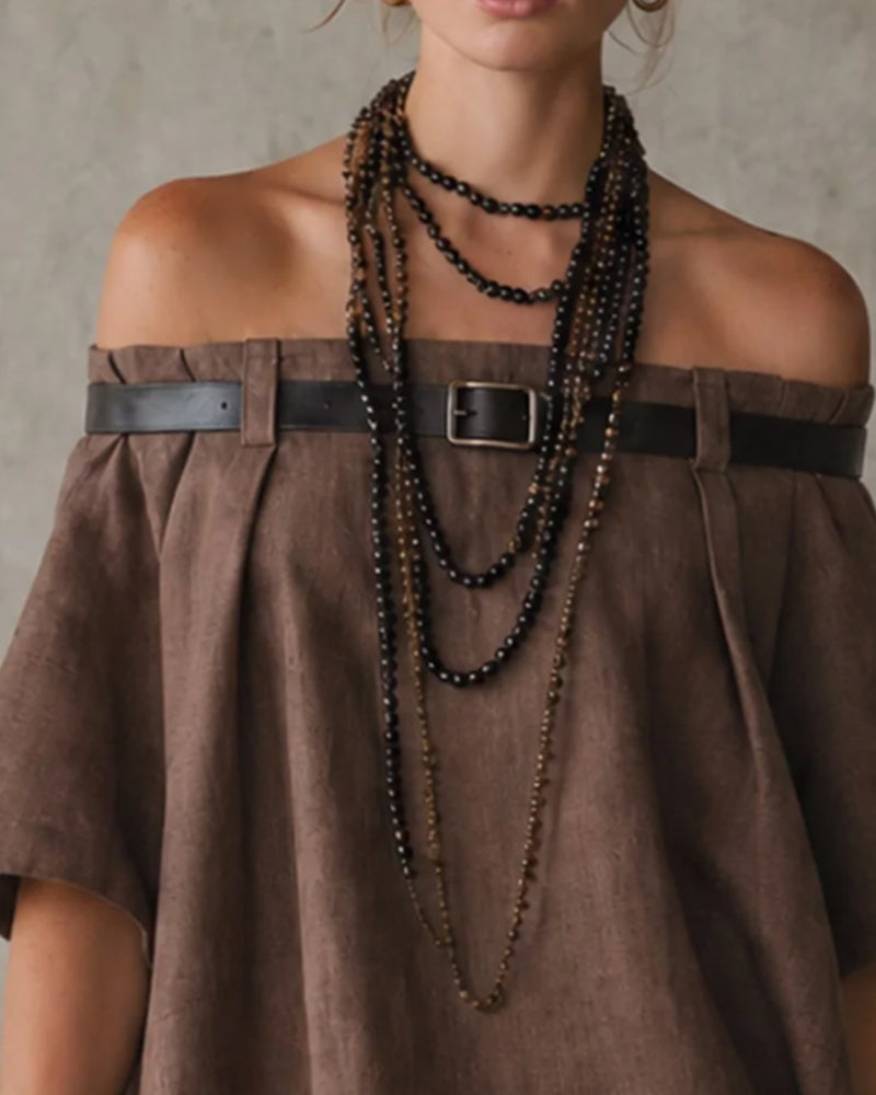 Robe Hors Épaule Évidée Manches Courtes