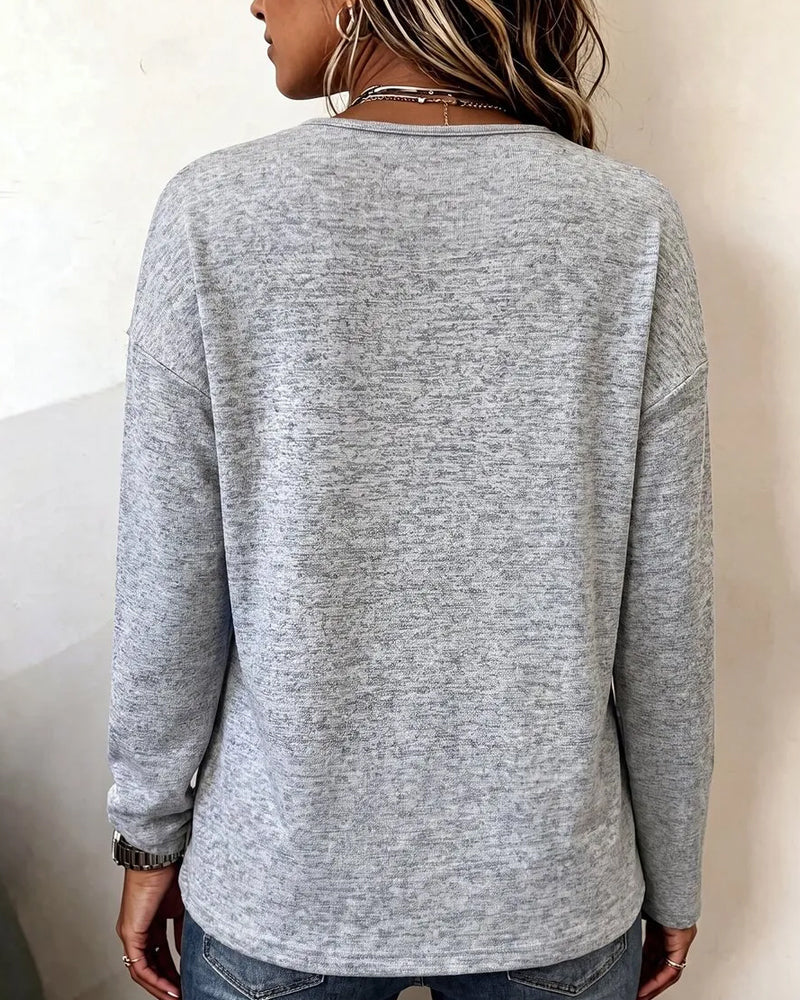 Sweat-shirt ample drapé à boutons et col en V