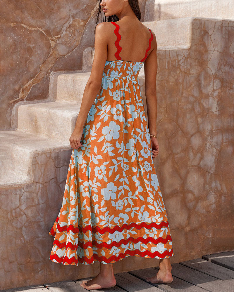 Robe Longue À Bretelles Avec Motif Floral Pour Femme | Idéale Pour L’été