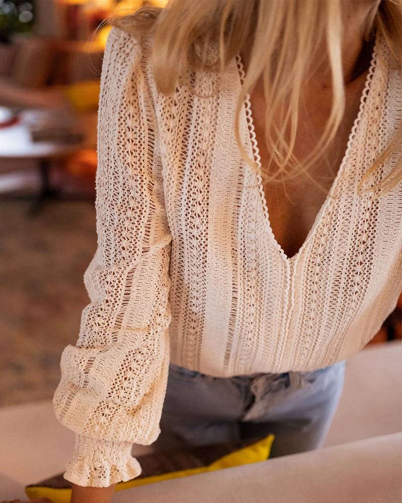 Blouse Col V Unie Manche Longue