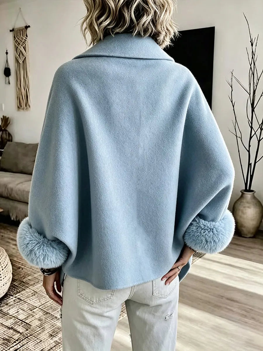 Veste femme drapée avec poignets en fausse fourrure