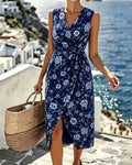 Robe Croisée Col-V Sans-Manches Taille Cintrée