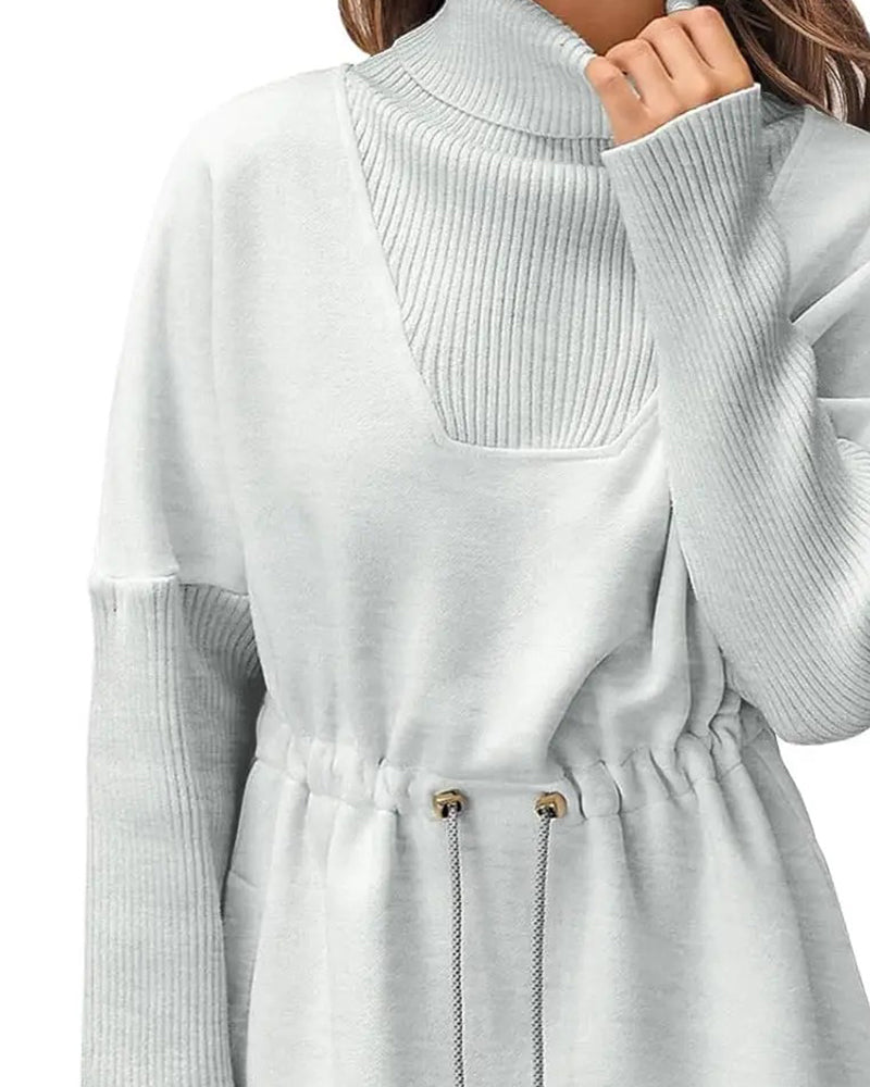 Sweat-shirt à col montant et manches longues avec cordon de serrage