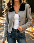 Cardigan à manches bouffantes et col à boutons