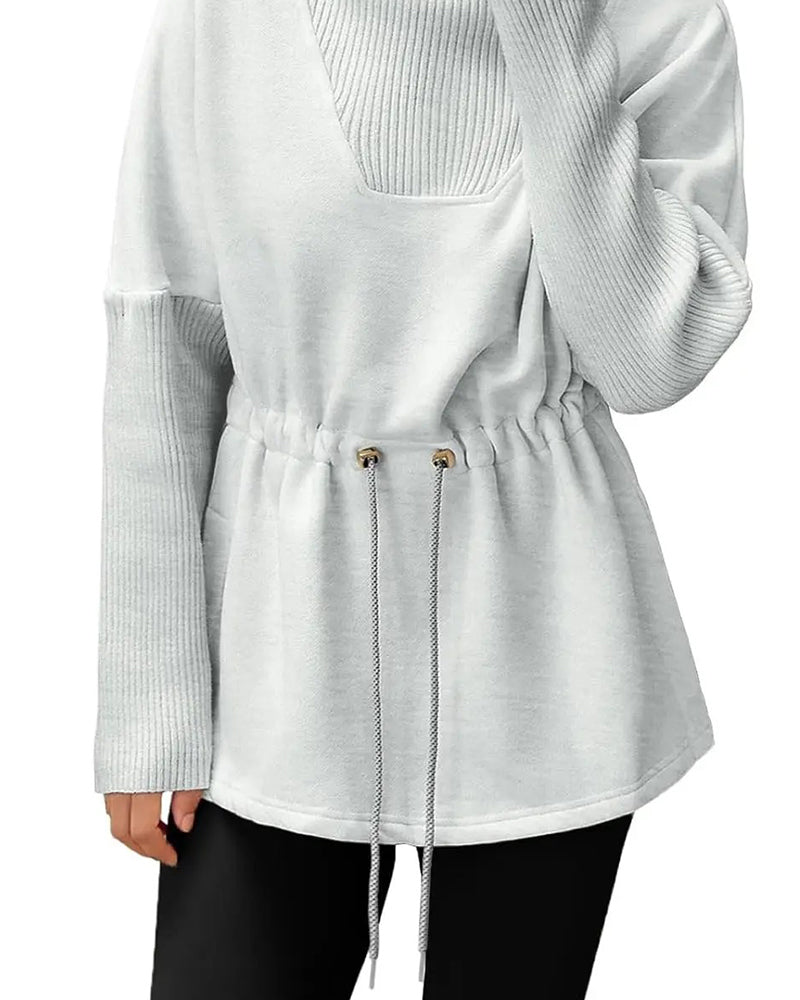 Sweat-shirt à col montant et manches longues avec cordon de serrage