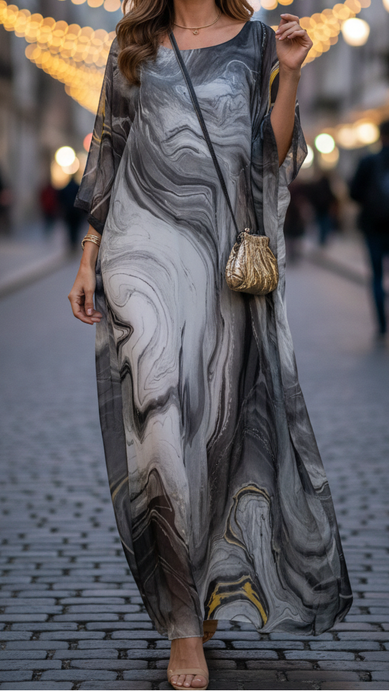 Aura | Robe Maxi en Chiffon pour Femme, Manches Papillon, Formelle