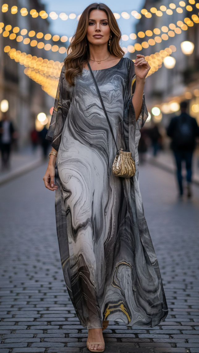 Aura | Robe Maxi en Chiffon pour Femme, Manches Papillon, Formelle