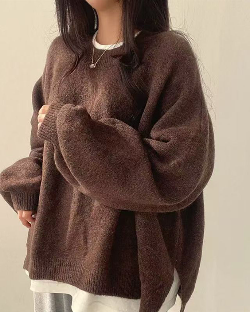 Pull à col rond avec fente sur le côté