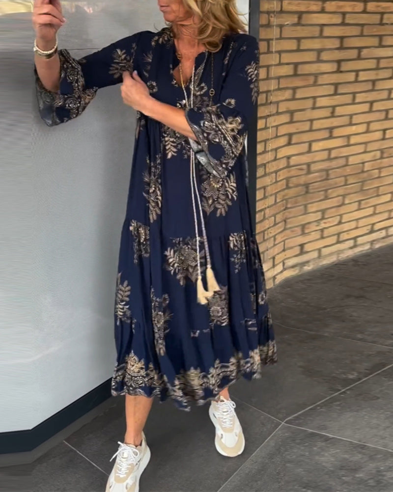 Rose™ – Robe Midi à Col V Vintage Lockerer