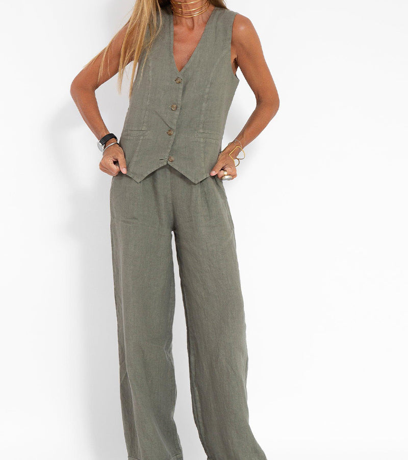 Aira™ - Ensemble gilet à boutons et pantalon ample