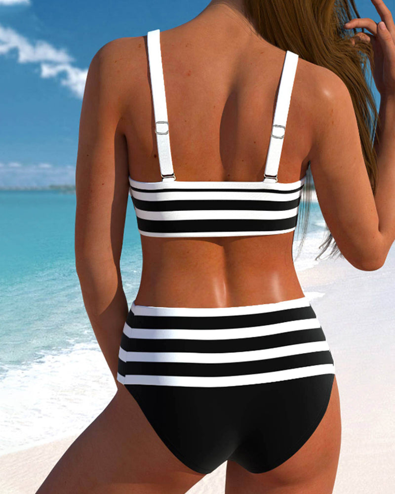 Bikini Taille Haute avec Motif Rayé pour Femmes | Idéal pour l’Été