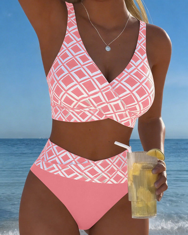 Martina | Bikini à carreaux avec soutien-gorge sans fil et culotte taille haute