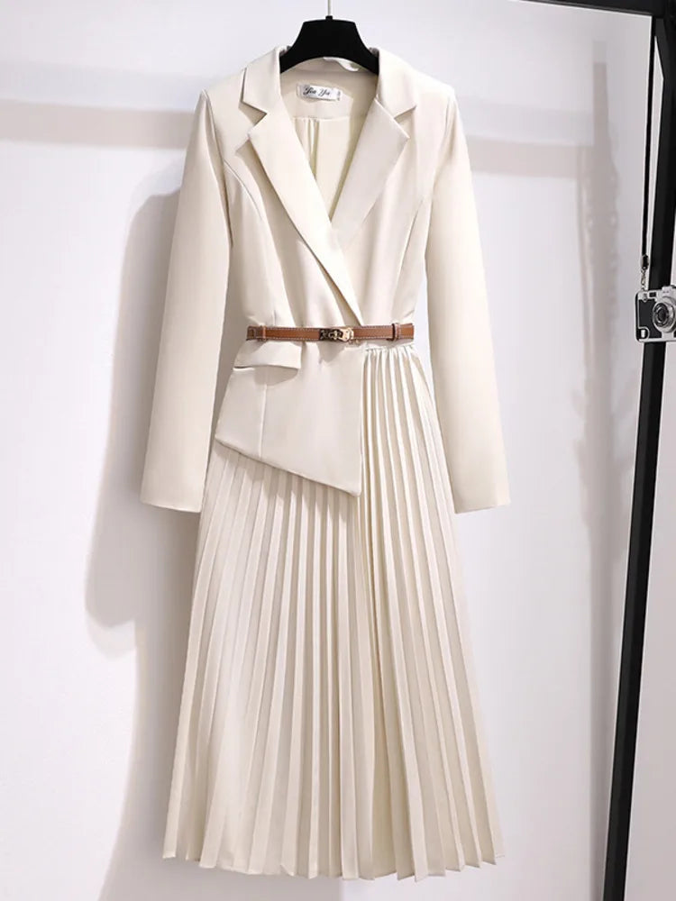 Adrienne | Robe Midi Plissée Ceinturée pour Femmes