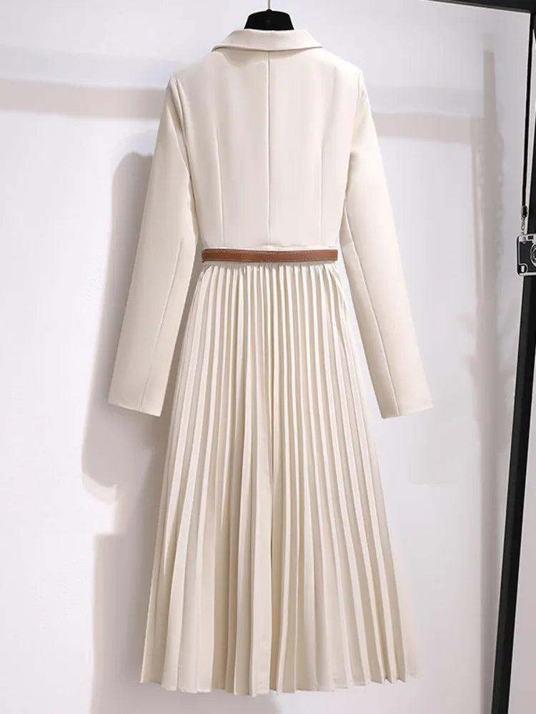 Adrienne | Robe Midi Plissée Ceinturée pour Femmes