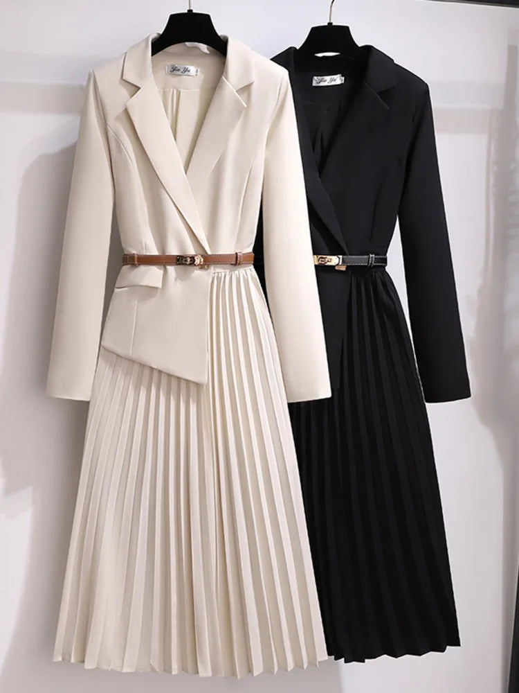 Adrienne | Robe Midi Plissée Ceinturée pour Femmes
