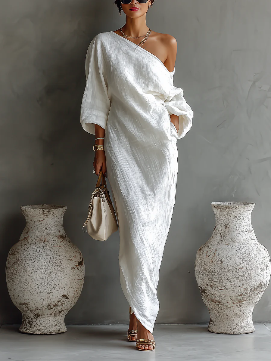 Adrienne | Robe Maxi à Une Épaule et Manches Longues pour Femmes