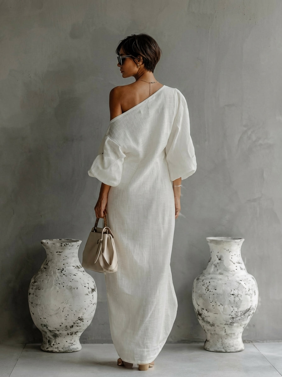 Adrienne | Robe Maxi à Une Épaule et Manches Longues pour Femmes
