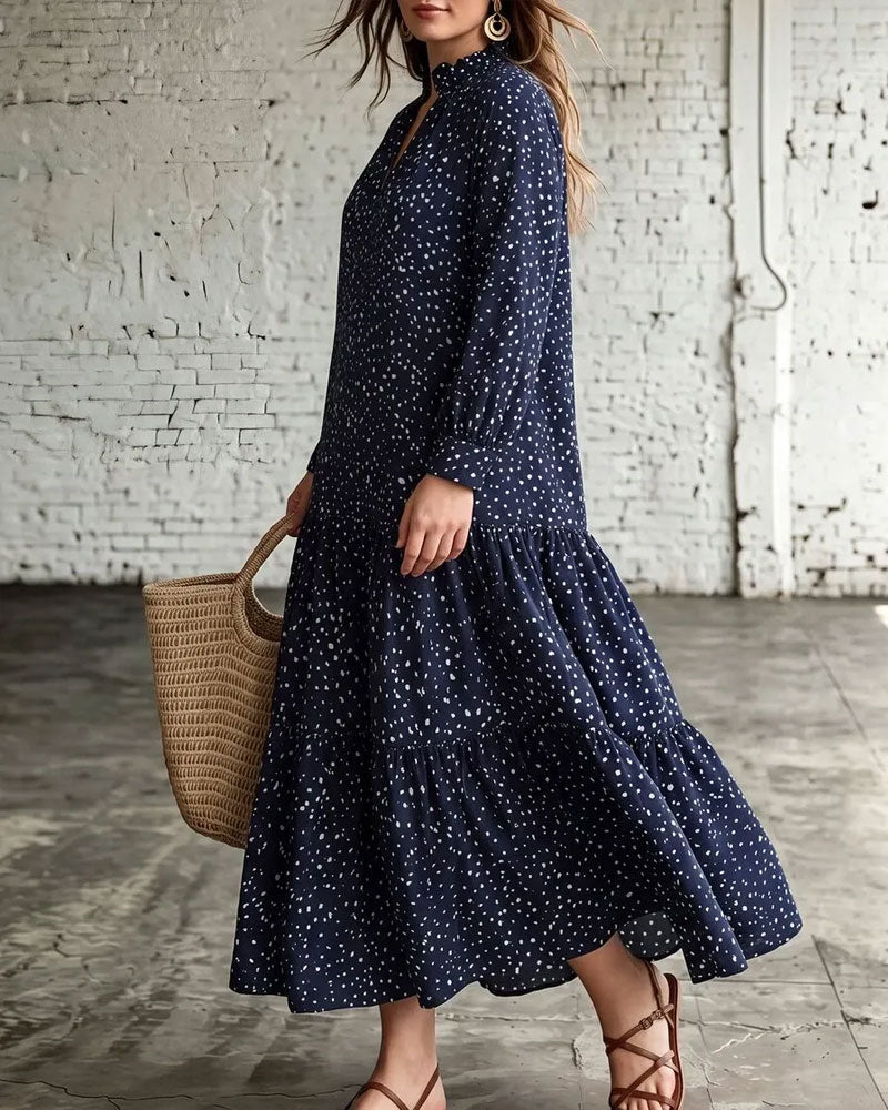 Robe Col V Pois Volant Superposé
