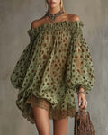 Robe Imprimé Léopard Off-Épaule Dentelle Patchwork