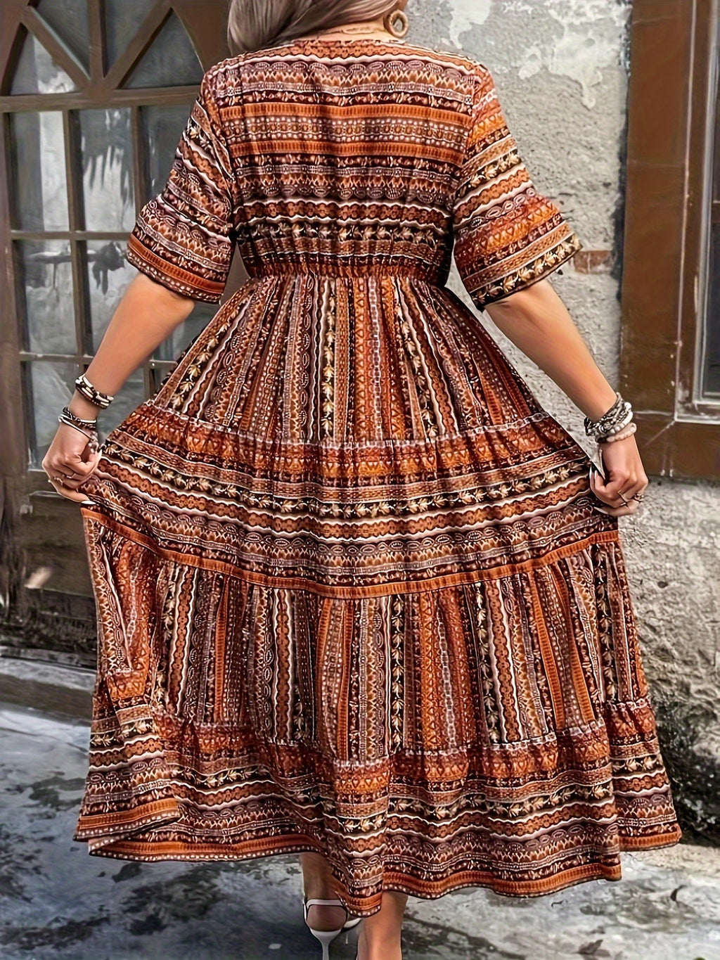 Robe Midi Boho pour Femmes | Imprimé Fluide