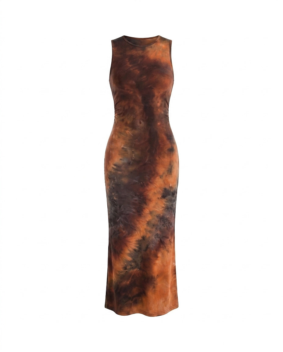 Robe maxi sans manches en batik pour femmes