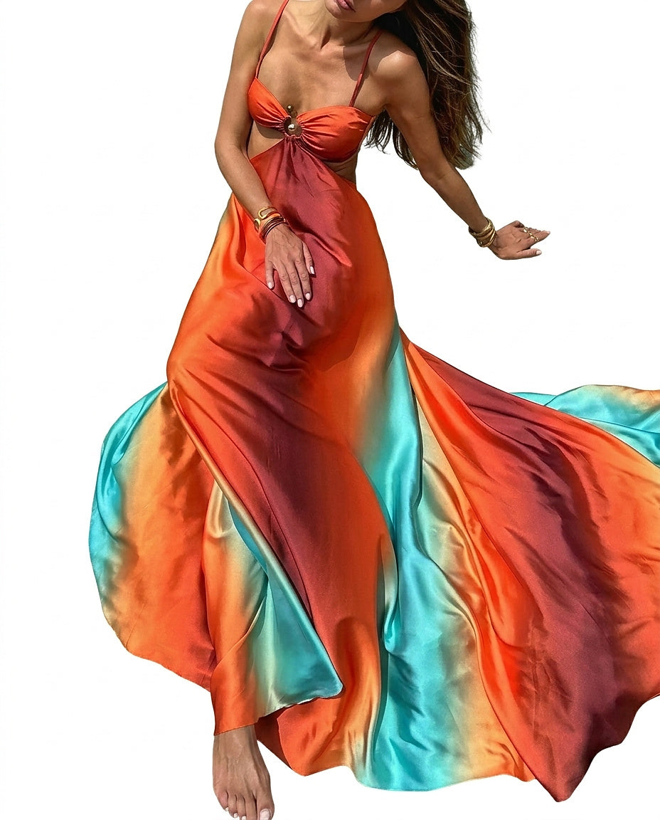 Robe maxi sans manches pour femmes avec détails découpés