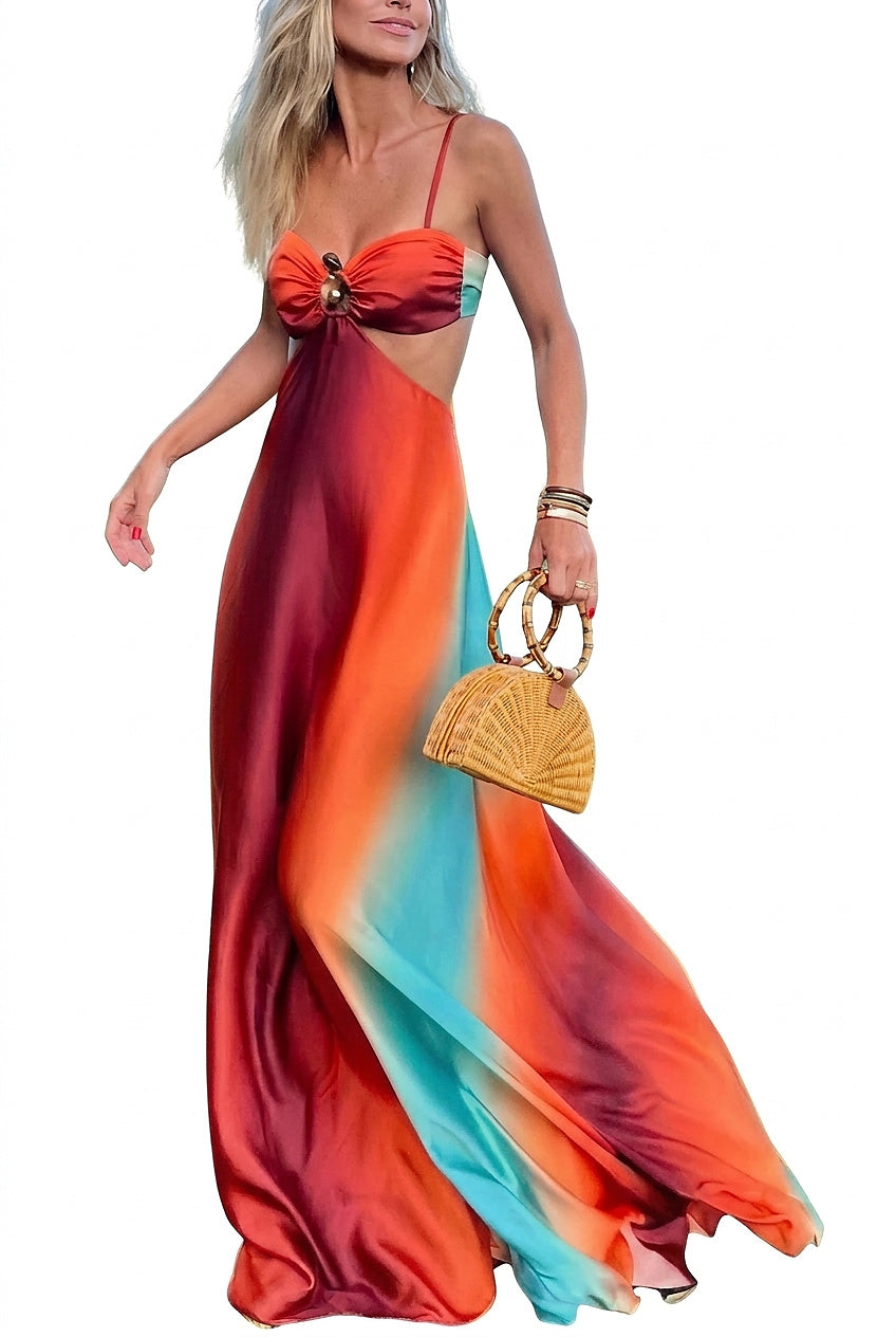 Robe maxi sans manches pour femmes avec détails découpés