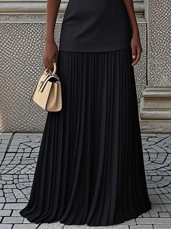 Robe maxi sans manches pour femmes avec jupe plissée