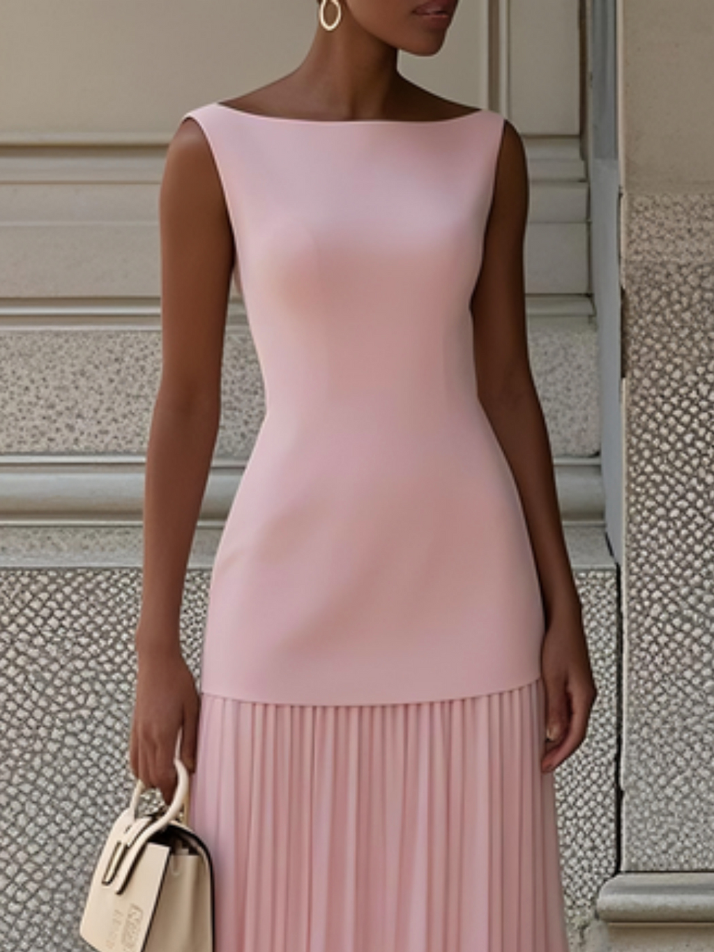 Robe maxi sans manches pour femmes avec jupe plissée