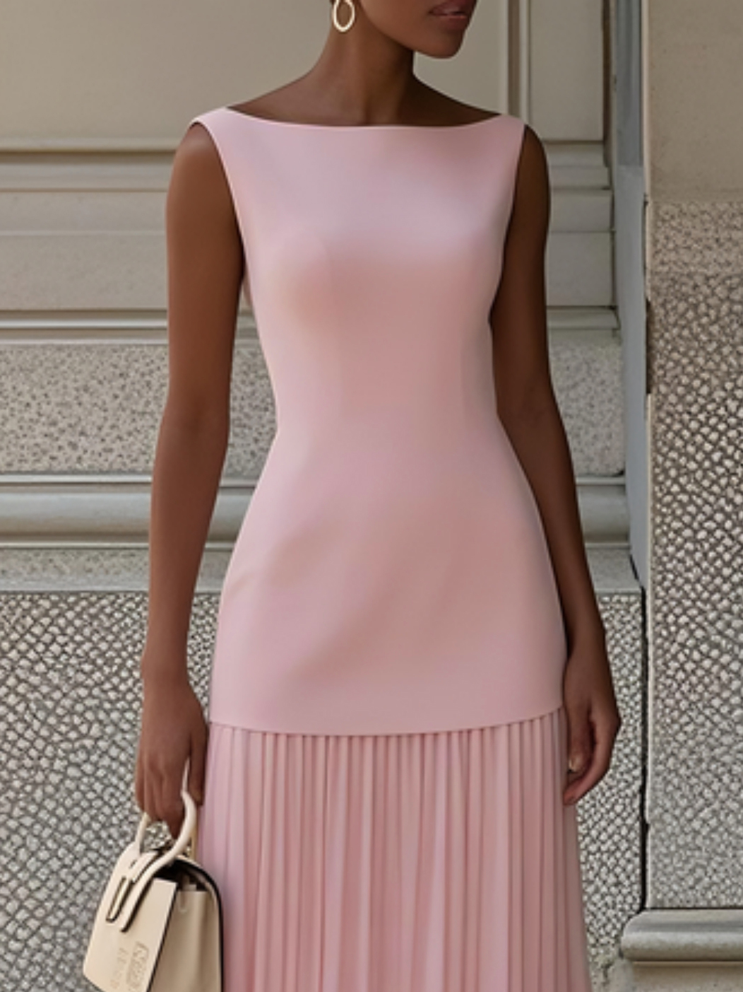 Robe maxi sans manches pour femmes avec jupe plissée