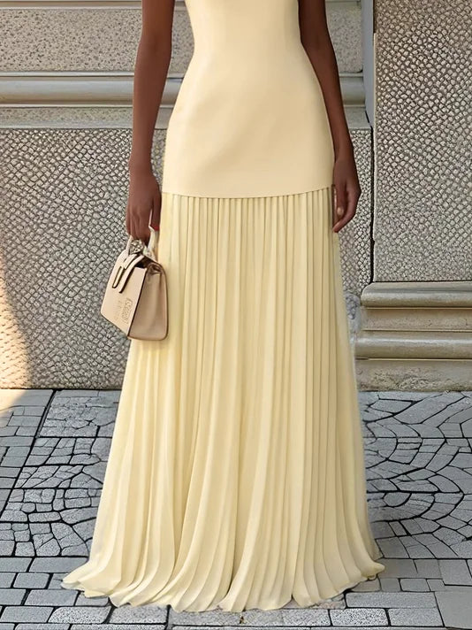 Robe maxi sans manches pour femmes avec jupe plissée