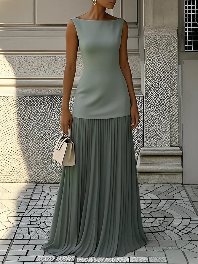 Robe maxi sans manches pour femmes avec jupe plissée