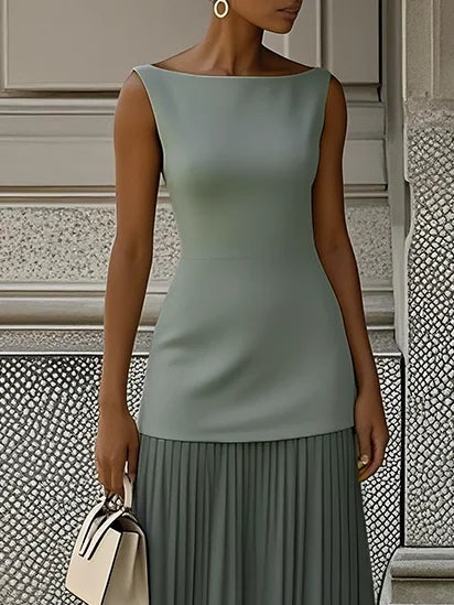 Robe maxi sans manches pour femmes avec jupe plissée