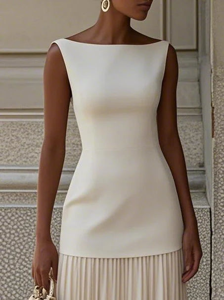 Robe maxi sans manches pour femmes avec jupe plissée
