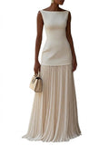 Robe maxi sans manches pour femmes avec jupe plissée