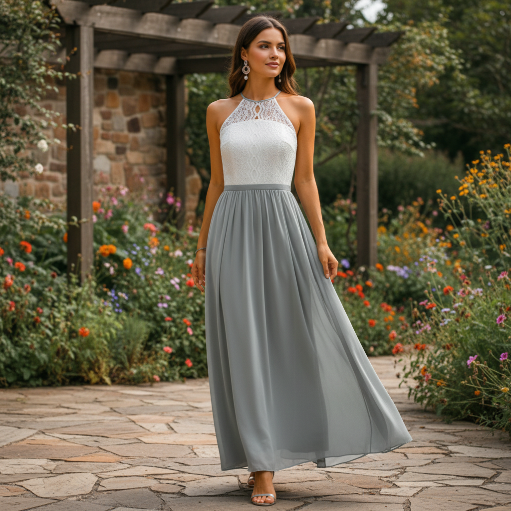 Robe maxi sans manches avec haut en dentelle pour femmes