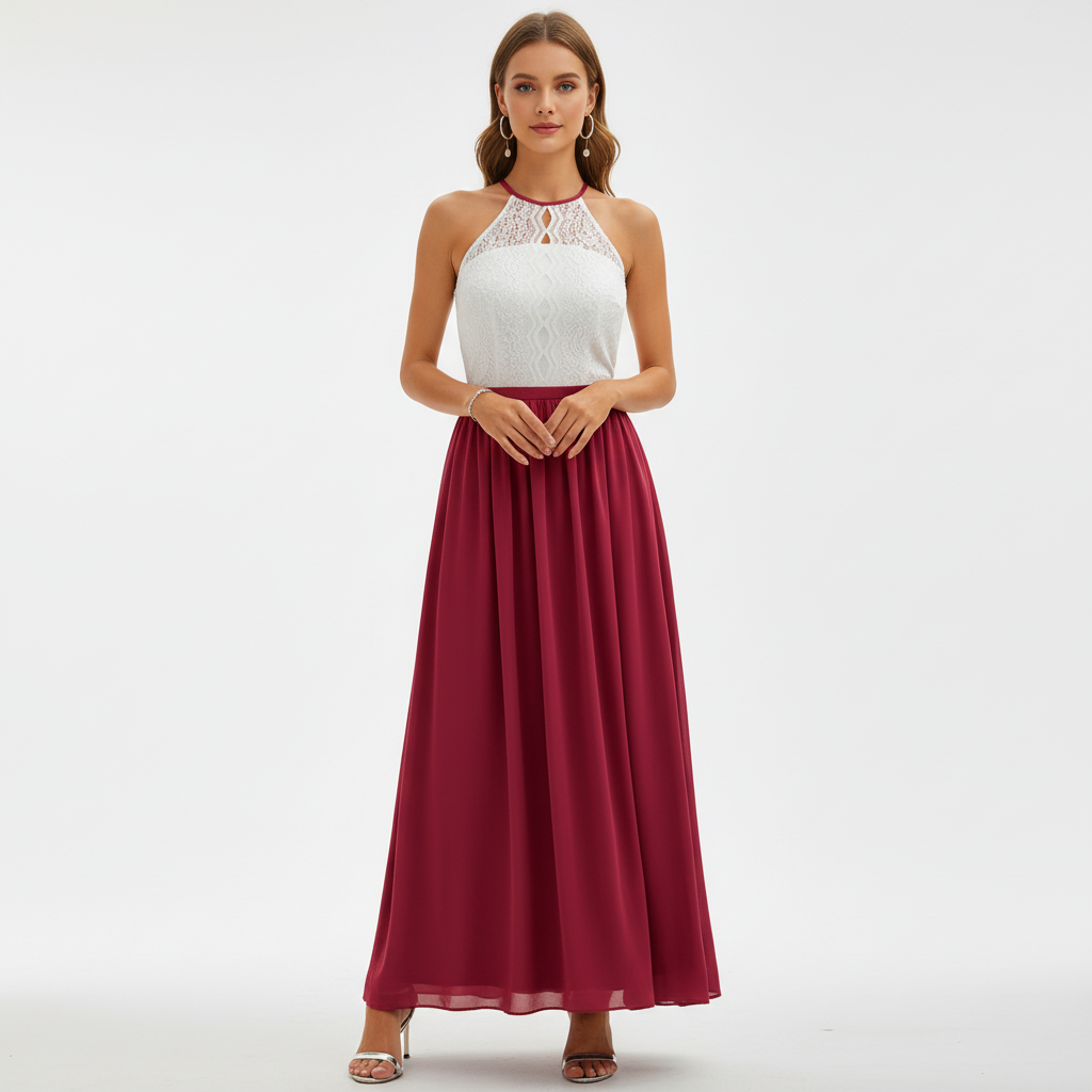 Robe maxi sans manches avec haut en dentelle pour femmes