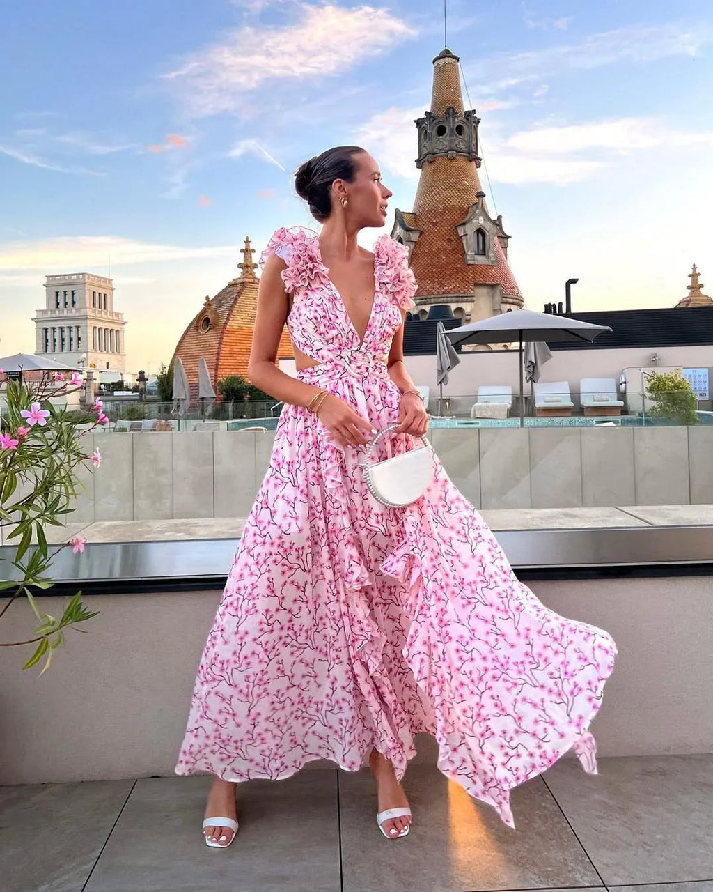 Robe maxi sans manches à motif floral pour femmes