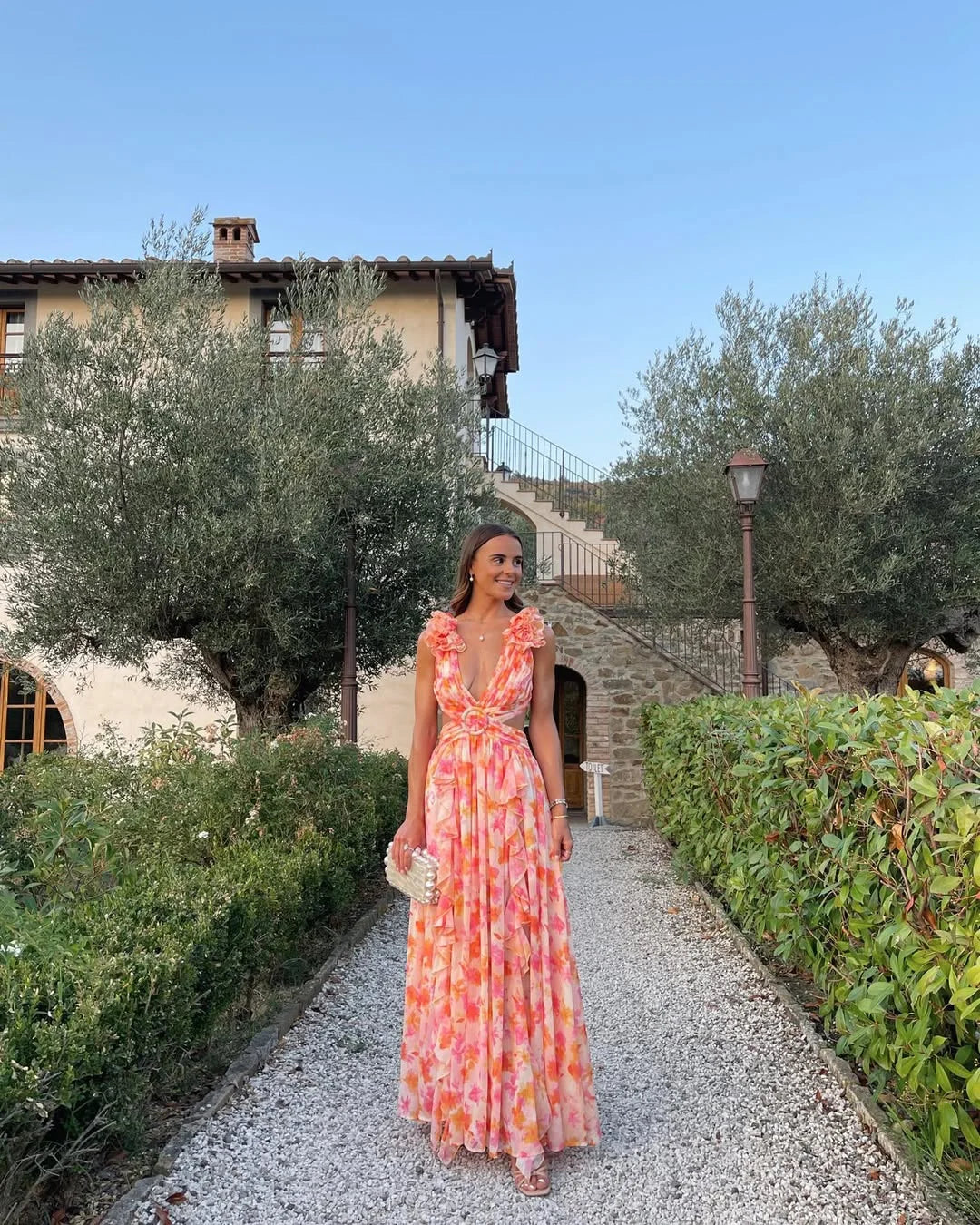 Robe maxi sans manches à motif floral pour femmes