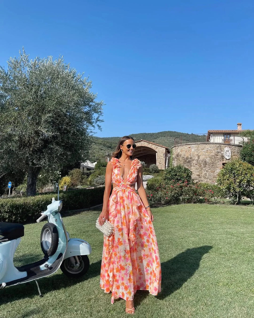 Robe maxi sans manches à motif floral pour femmes