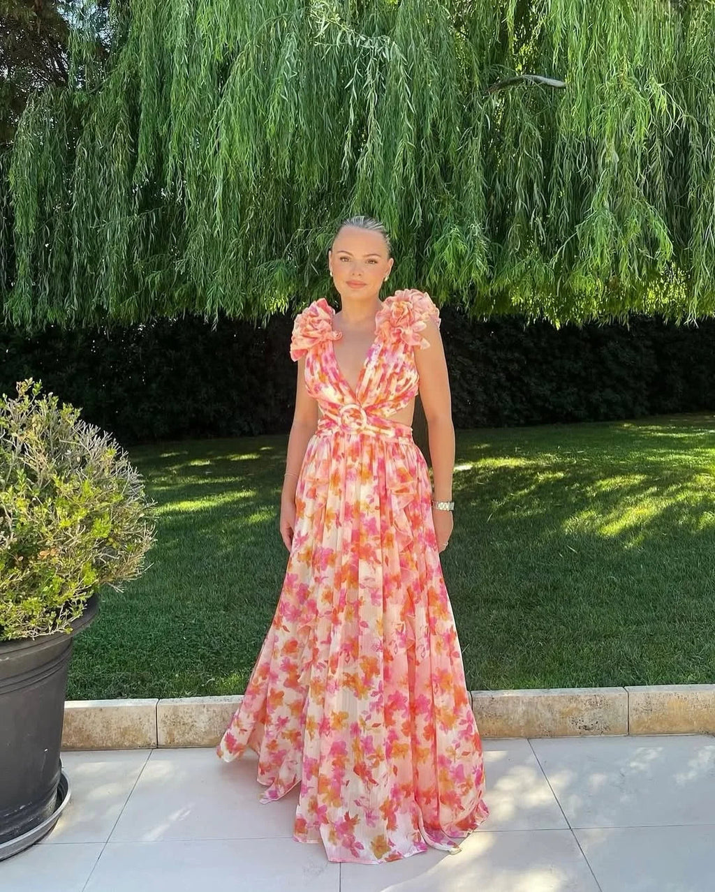 Robe maxi sans manches à motif floral pour femmes