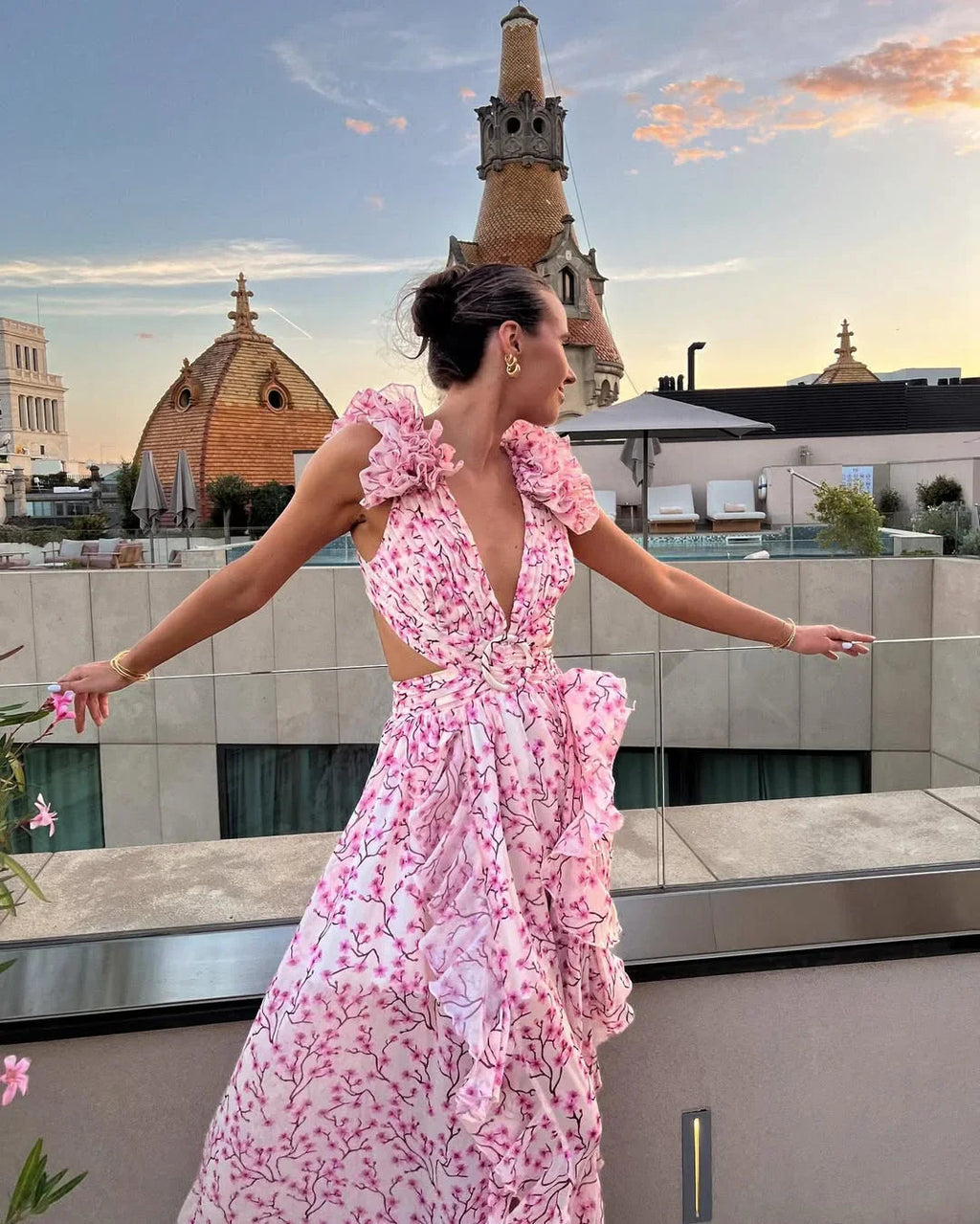Robe maxi sans manches à motif floral pour femmes