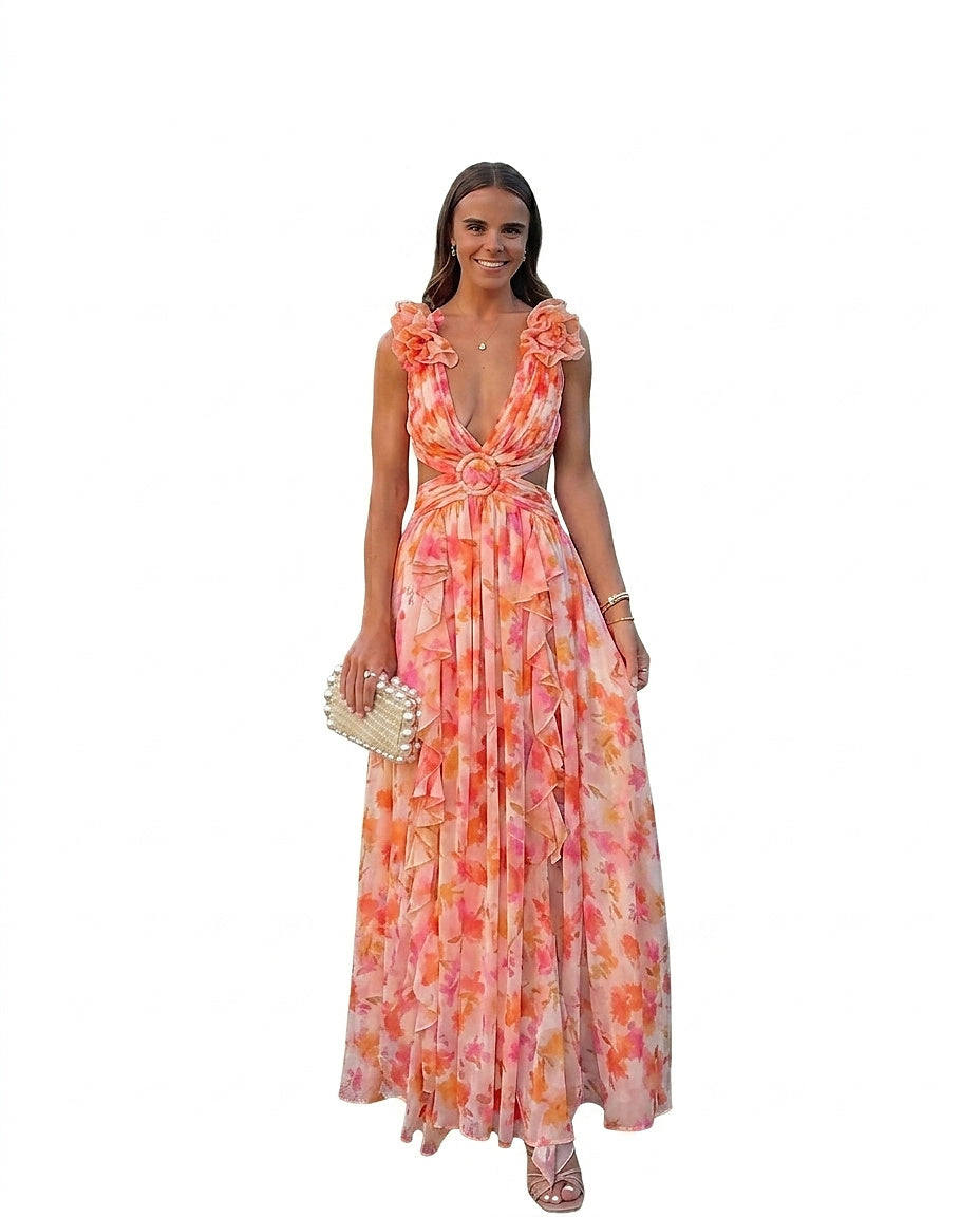 Robe maxi sans manches à motif floral pour femmes