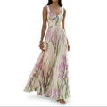 Robe maxi sans manches avec motif floral et plis pour femmes